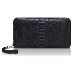 Ammoment - Python in Black - Leather Large Long Zipper Wallet - Avvenice^ Wallets