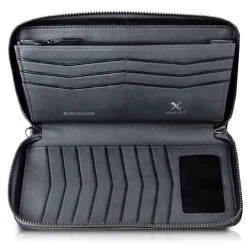 Ammoment - Python in Black - Leather Large Long Zipper Wallet - Avvenice^ Wallets