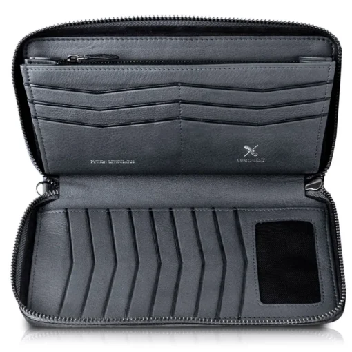 Ammoment - Python in Black - Leather Large Long Zipper Wallet - Avvenice^ Wallets