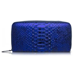 Ammoment - Python in NYX Blue - Leather Long Zipper Wallet - Avvenice^ Wallets