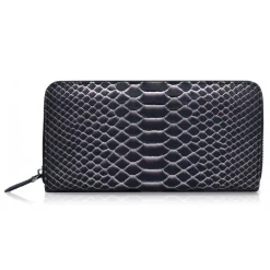 Ammoment - Python in Pepite Rose - Leather Long Zipper Wallet - Avvenice