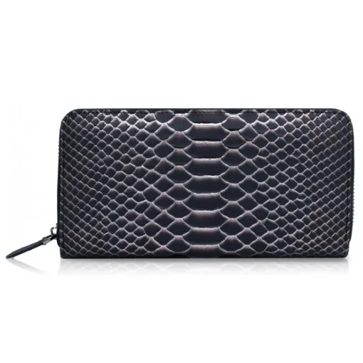Ammoment - Python in Pepite Rose - Leather Long Zipper Wallet - Avvenice