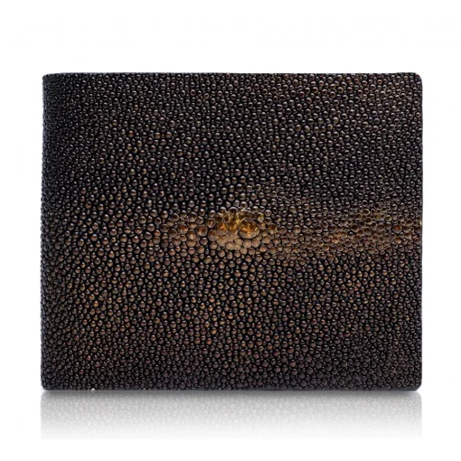 Ammoment - Stingray in Glitter Metallic Brown - Leather Bifold Wallet with Center Flap - Avvenice^ Wallets