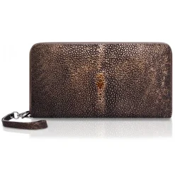 Ammoment - Stingray in Glitter Metallic Brown - Leather Large Long Zipper Wallet - Avvenice^ Wallets