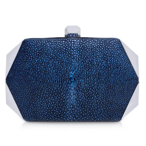Ammoment - Stingray in Glitter Metallic Blue - Minaudiere - Leather Bag - Avvenice^ Bags