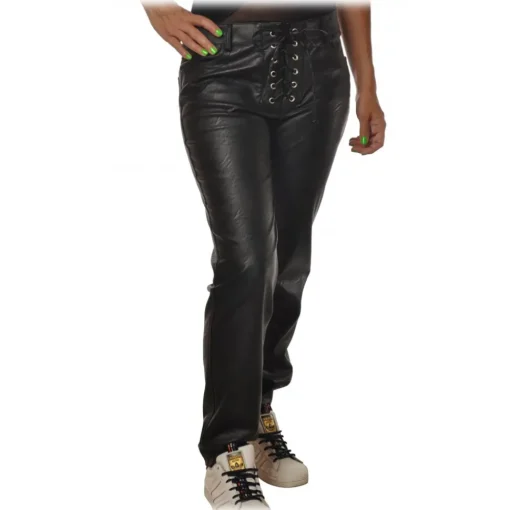 Aniye By - Faux Leather Pants with Tie Detail - Black - Pants - Made in Italy - Luxury Exclusive Collection - Avvenice