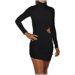 Aniye By - Short Dress Model with Standing Collar - Black - Dress - Made in Italy - Luxury Exclusive Collection - Avvenice^ Dresses