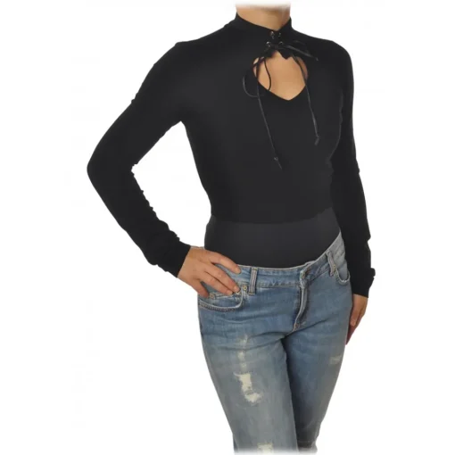 Aniye By - Short Top Model with Standing Collar - Black - Top - Made in Italy - Luxury Exclusive Collection - Avvenice^ Tops