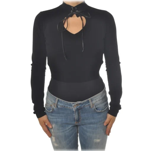 Aniye By - Short Top Model with Standing Collar - Black - Top - Made in Italy - Luxury Exclusive Collection - Avvenice^ Tops