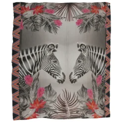 813 - Annalisa Giuntini - Silk Scarf with Zebras, Palm Leaves and Flowers - Scarves and Foulard - Scarf of High Quality Luxury - Avvenice^ Scarves