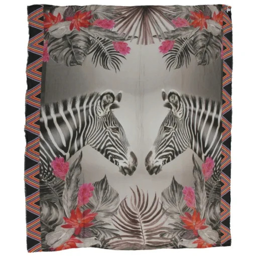 813 - Annalisa Giuntini - Silk Scarf with Zebras, Palm Leaves and Flowers - Scarves and Foulard - Scarf of High Quality Luxury - Avvenice^ Scarves