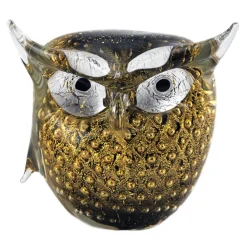 Ars Cenedese Murano - Bollinato Owl 24k Gold - Black - Handcrafted Venetian Vase Handmade by Venetian Glassmasters - Luxury - Avvenice