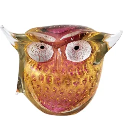 Ars Cenedese Murano - Bollinato Owl 24k Gold - Ruby - Handcrafted Venetian Vase Handmade by Venetian Glassmasters - Luxury - Avvenice^ Home Accessories