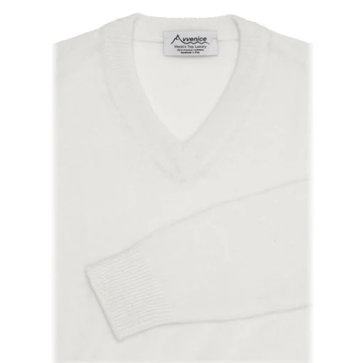 Avvenice - Theria - Woman Loro Piana Cashmere V-Neck Sweater - White - Knitwear - Luxury Exclusive Collection -