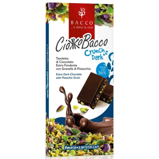 Bacco - Tipicit\u00e0 al Pistacchio Bacco - Tipicità al Pistacchio - CiokkoBacco Crunch - Pistachio Extra Dark Chocolate Bar - Artisan Chocolate - 100 g - Avvenice^ Sweets