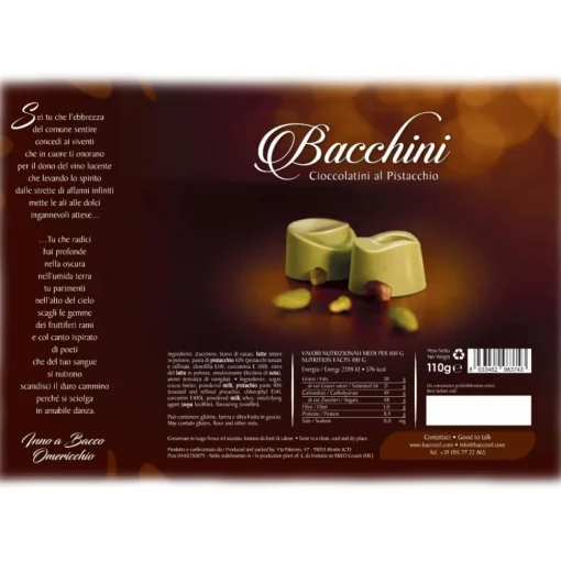 Bacco - Tipicit\u00e0 al Pistacchio Bacco - Tipicità al Pistacchio - Bacchini - Pistachio Chocolate Pralines - Sicilian Chocolates - Artisan Chocolate - 150 g - Avvenice