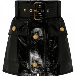 Balmain - Belted Leather Miniskirt - Black - Exclusive Luxury Collection - Avvenice^ Skirts