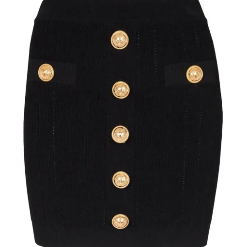 Balmain - Buttoned Knit Short Skirt - Black - Exclusive Luxury Collection - Avvenice