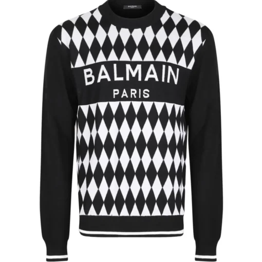 Balmain - Diamond Jacquard Jumper - Black - Exclusive Luxury Collection - Avvenice