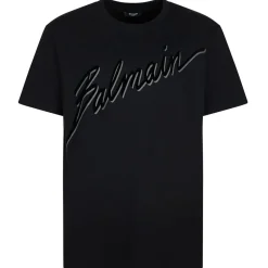 Balmain - Flocked Logo T-Shirt - Black - Exclusive Luxury Collection - Avvenice
