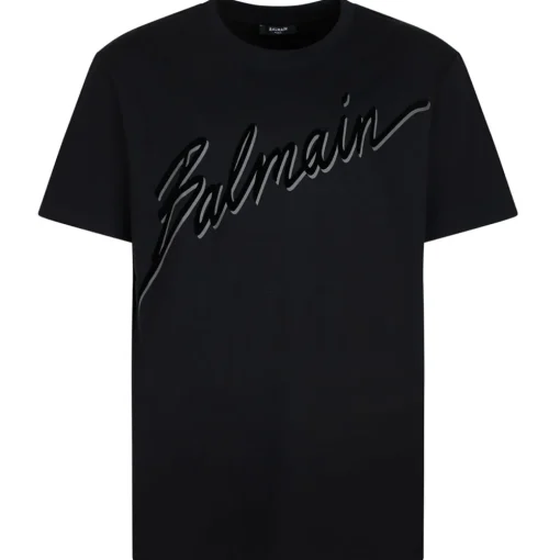 Balmain - Flocked Logo T-Shirt - Black - Exclusive Luxury Collection - Avvenice