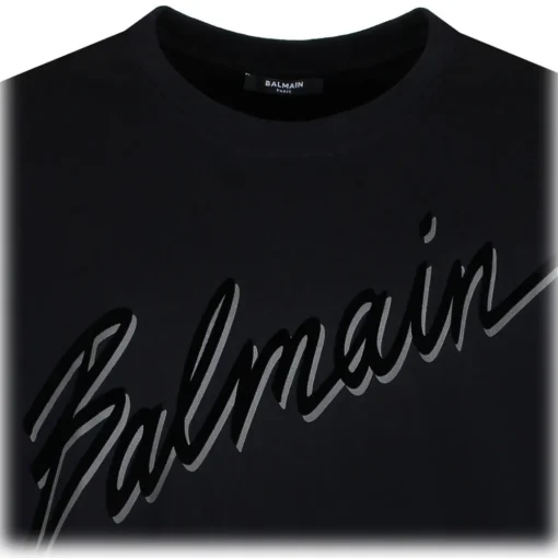 Balmain - Flocked Logo T-Shirt - Black - Exclusive Luxury Collection - Avvenice