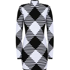 Balmain - Gingham Knit Mini Dress - Black White - Exclusive Luxury Collection - Avvenice^ Dresses