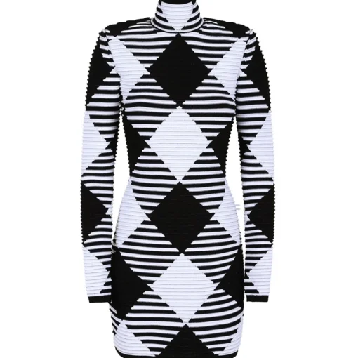 Balmain - Gingham Knit Mini Dress - Black White - Exclusive Luxury Collection - Avvenice^ Dresses