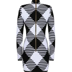 Balmain - Gingham Knit Mini Dress - Black White - Exclusive Luxury Collection - Avvenice^ Dresses