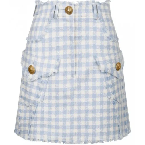 Balmain - Gingham Tweed A-Line Skirt - Blue - Exclusive Luxury Collection - Avvenice