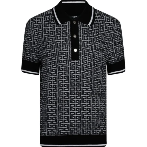 Balmain - Labyrinth Knitted Polo Shirt - Black - Exclusive Luxury Collection - Avvenice