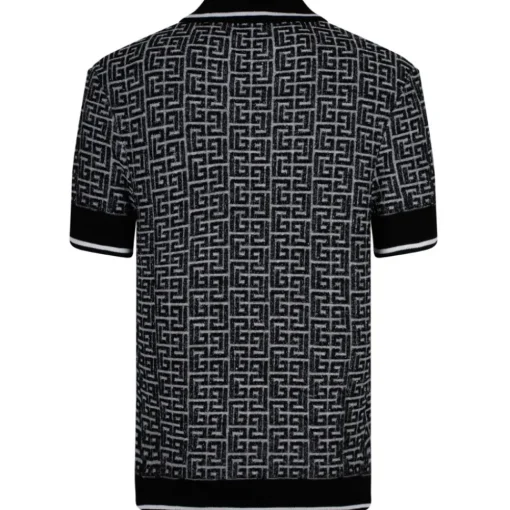 Balmain - Labyrinth Knitted Polo Shirt - Black - Exclusive Luxury Collection - Avvenice