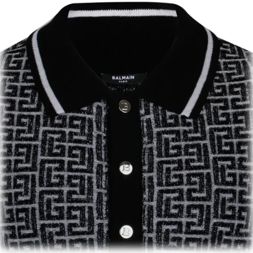 Balmain - Labyrinth Knitted Polo Shirt - Black - Exclusive Luxury Collection - Avvenice