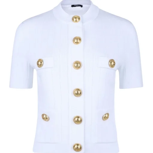 Balmain - Pointelle Knit Cardigan - White - Exclusive Luxury Collection - Avvenice