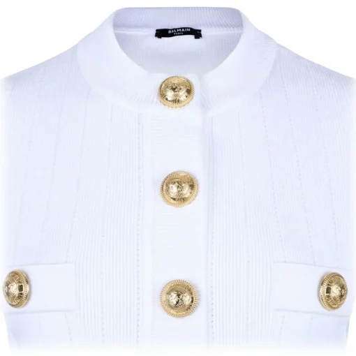 Balmain - Pointelle Knit Cardigan - White - Exclusive Luxury Collection - Avvenice