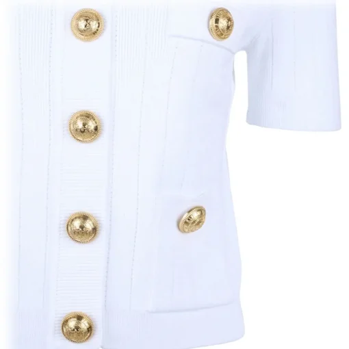 Balmain - Pointelle Knit Cardigan - White - Exclusive Luxury Collection - Avvenice