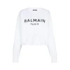 Balmain - Printed Bulky Cropped Sweatshirt - White Black - Exclusive Luxury Collection - Avvenice
