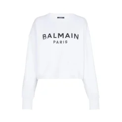 Balmain - Printed Bulky Cropped Sweatshirt - White Black - Exclusive Luxury Collection - Avvenice