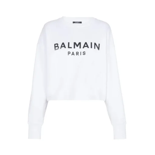 Balmain - Printed Bulky Cropped Sweatshirt - White Black - Exclusive Luxury Collection - Avvenice