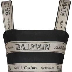 Balmain - Ribbon Jacquard Crop Top - Black Beige - Exclusive Luxury Collection - Avvenice
