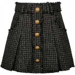 Balmain - Tweed Pleated Mini Skirt - Black Gold - Exclusive Luxury Collection - Avvenice