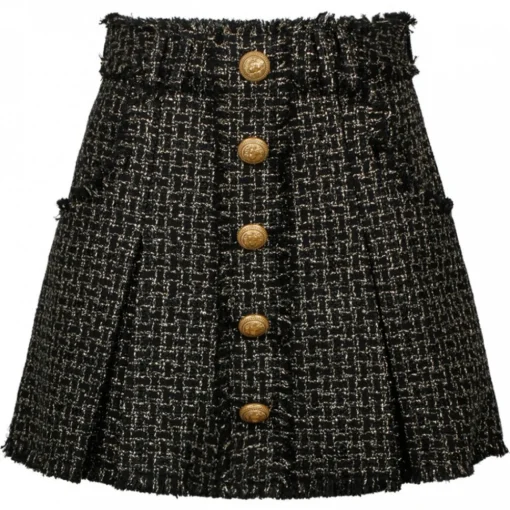 Balmain - Tweed Pleated Mini Skirt - Black Gold - Exclusive Luxury Collection - Avvenice