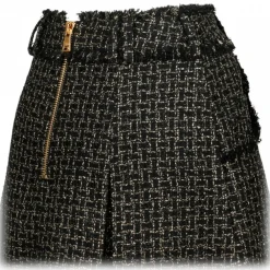 Balmain - Tweed Pleated Mini Skirt - Black Gold - Exclusive Luxury Collection - Avvenice
