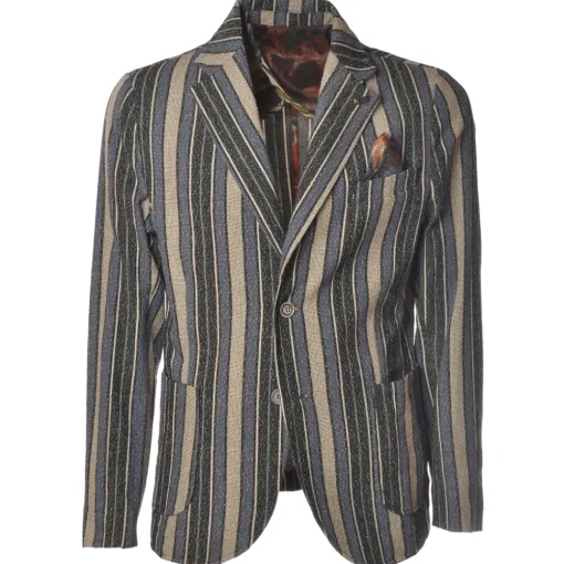 BoB Company - Single-Breasted Jacket in Pinstripe Pattern - Blue/Beige - Jacket - Made in Italy - Luxury Exclusive Collection - Avvenice^ Jackets