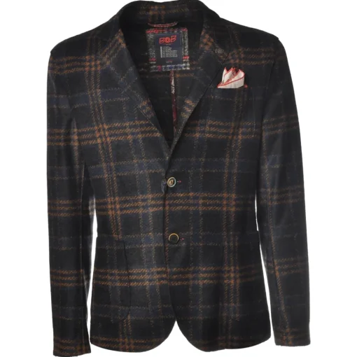 BoB Company - Single-Breasted Jacket in Checked Pattern - Blue - Jacket - Made in Italy - Luxury Exclusive Collection - Avvenice^ Jackets