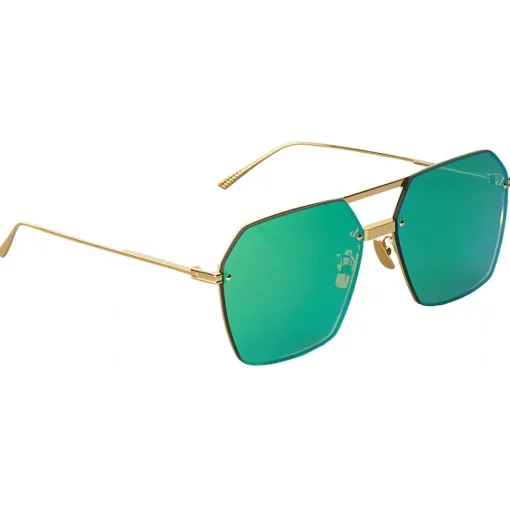Bottega Veneta - Metal Angular Sunglasses - Green Gold - Sunglasses - Eyewear - Avvenice