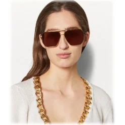 Bottega Veneta - Metal Aviator Sunglasses - Gold Light Brown - Sunglasses - Eyewear - Avvenice^ Sunglasses & Eyewear