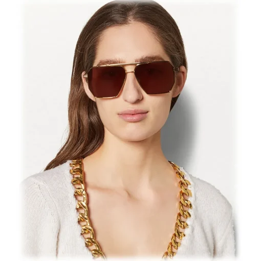 Bottega Veneta - Metal Aviator Sunglasses - Gold Light Brown - Sunglasses - Eyewear - Avvenice^ Sunglasses & Eyewear