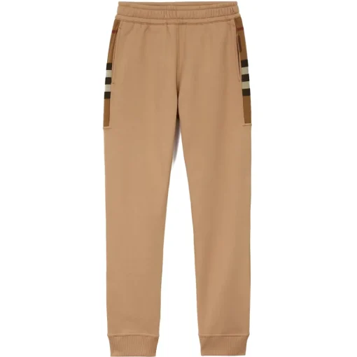 Burberry - Check Panel Cotton Blend Jogging Pants - Camel - Exclusive Collection - Avvenice^ Trousers