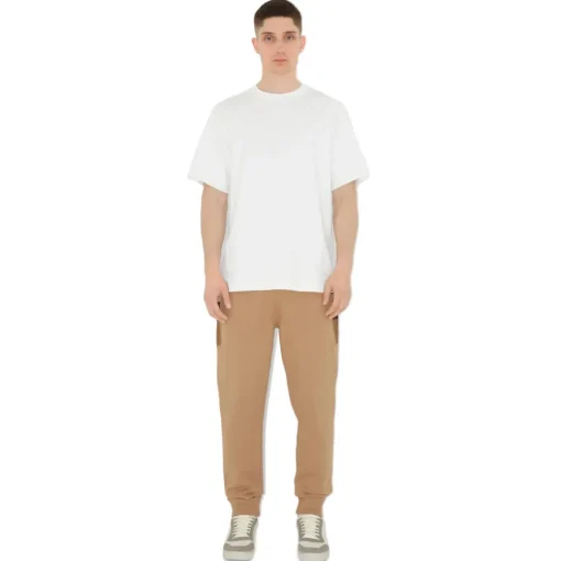 Burberry - Check Panel Cotton Blend Jogging Pants - Camel - Exclusive Collection - Avvenice^ Trousers